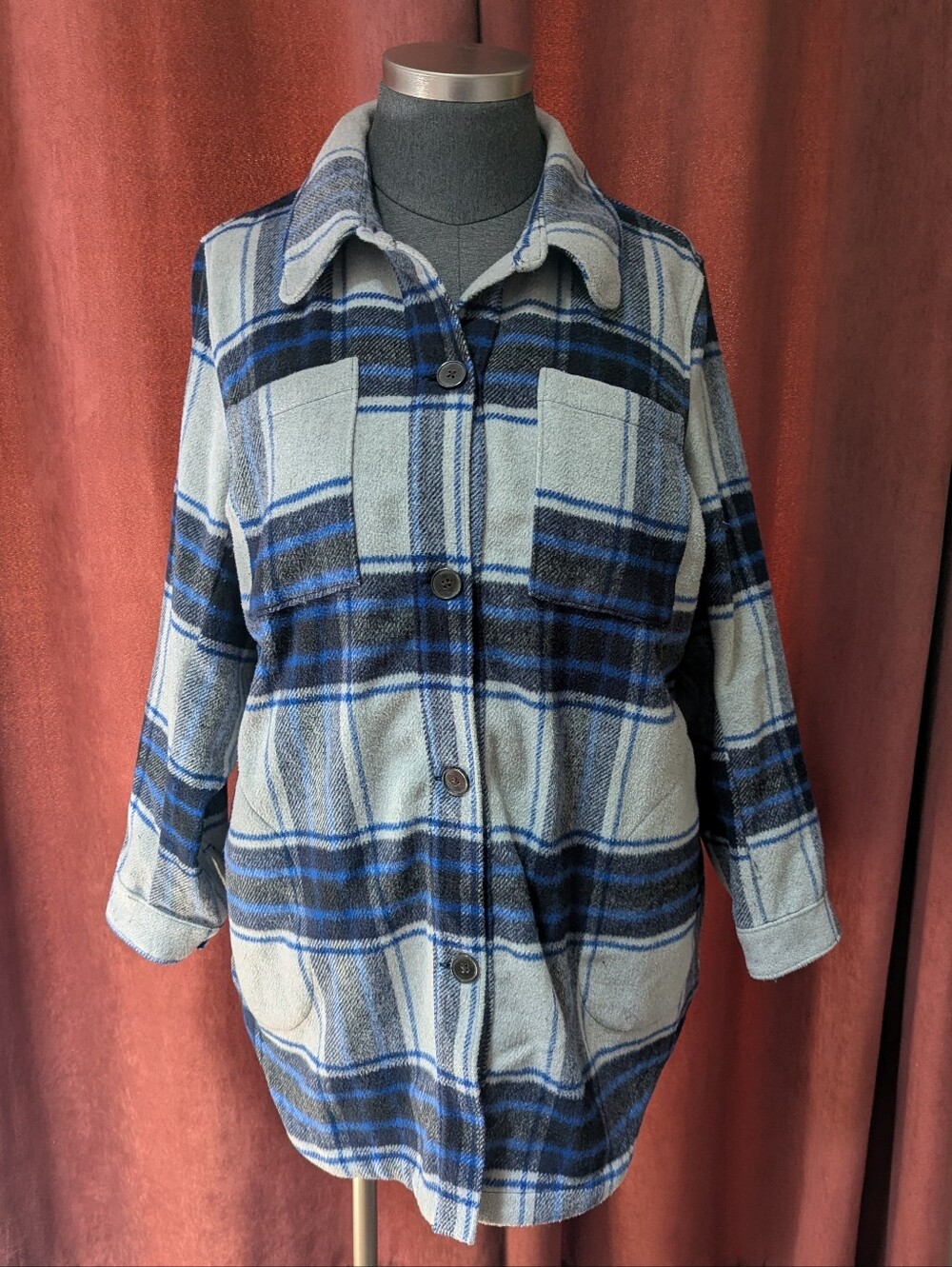 Button-Front Plaid Shacket - Picture 2 of 7